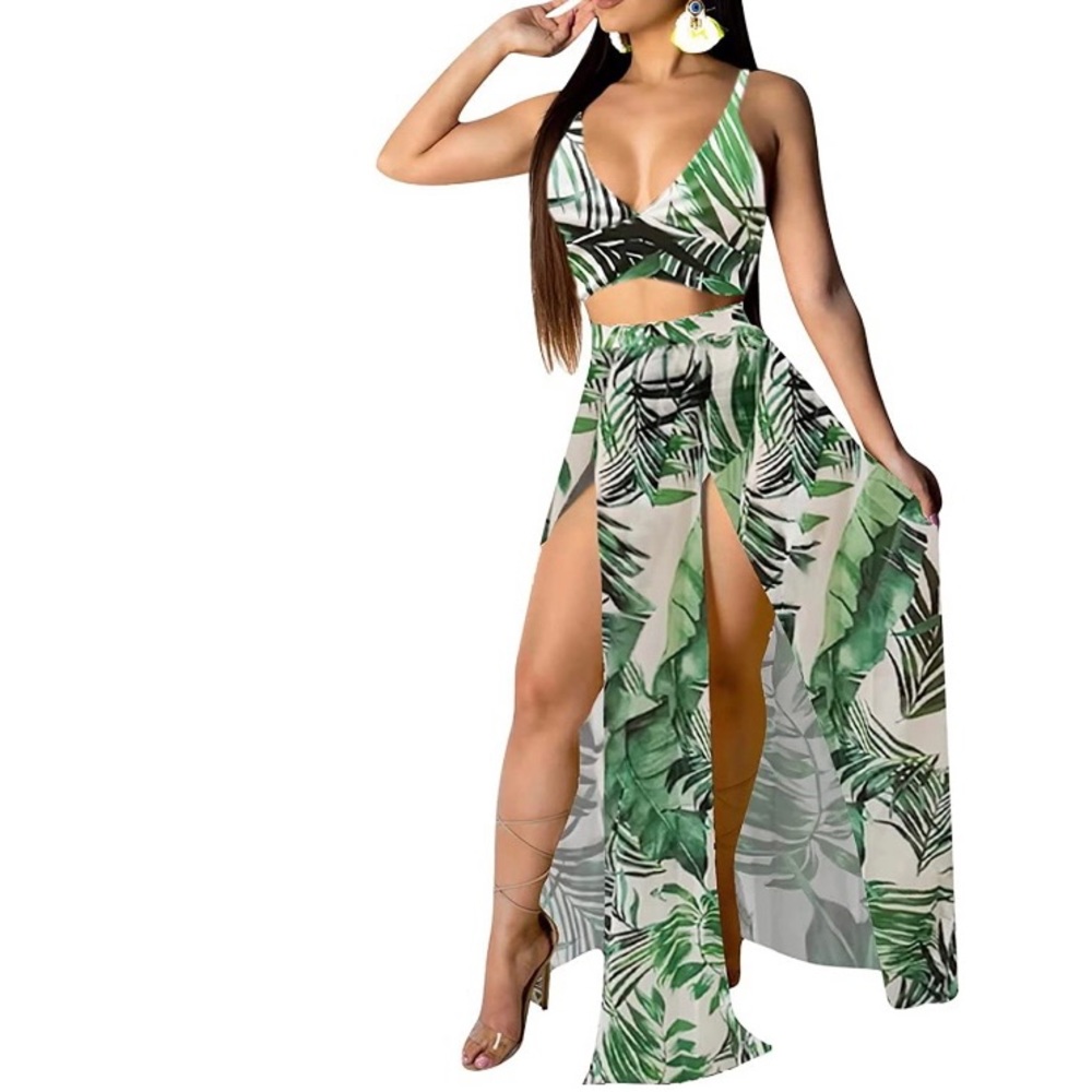 Trendy 2-piece maxi dress, tropical beach party/wedding/vacation outfit